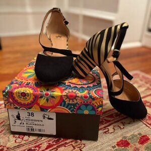 Super fun & comfy, Danni black and gold Embassy London heels, Size 38